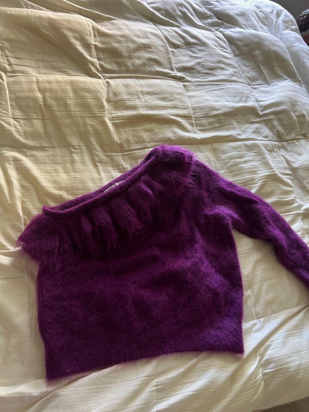 Zara Purple Mohair Blend Ruffle One Shoulder Sweater Size M